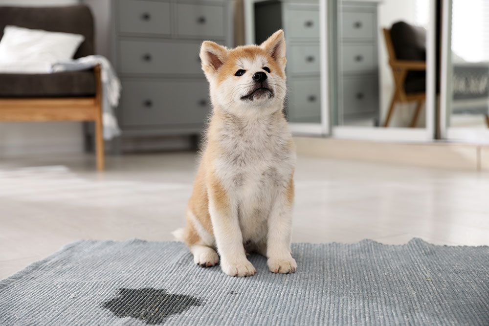 Puppy next to a potty training accident, pet care tips from Mission Vet