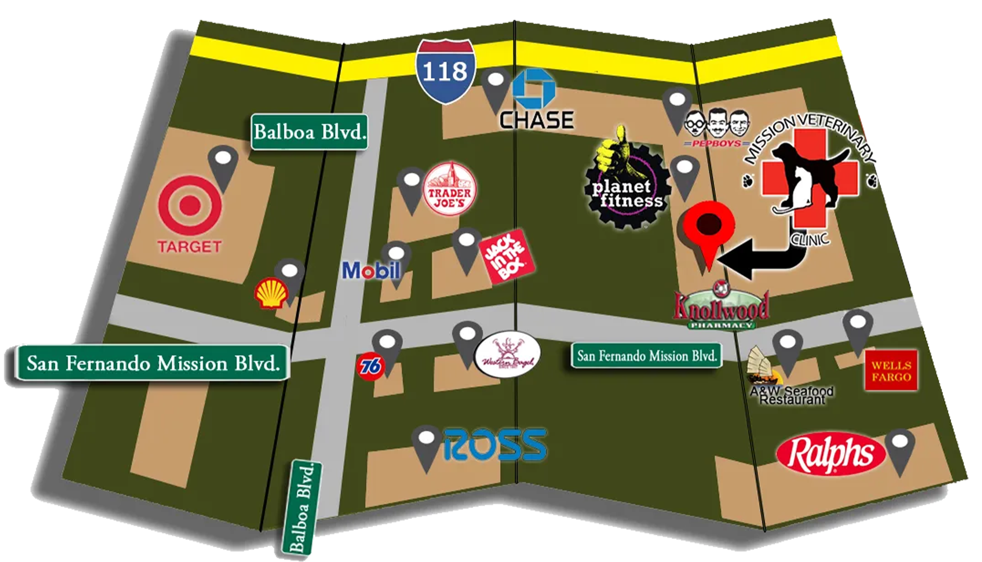Map showing Mission Veterinary Clinic's location in Granada Hills, CA